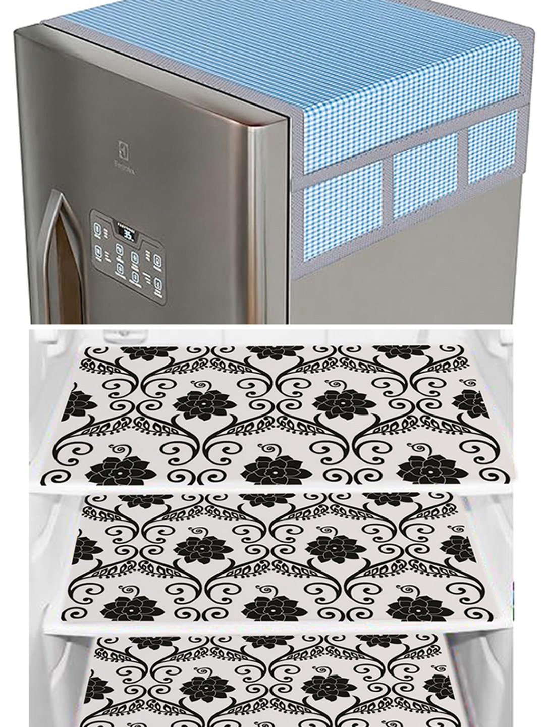 

Dakshya Industries Blue & Black 4 Pieces Printed Refrigerator Covers