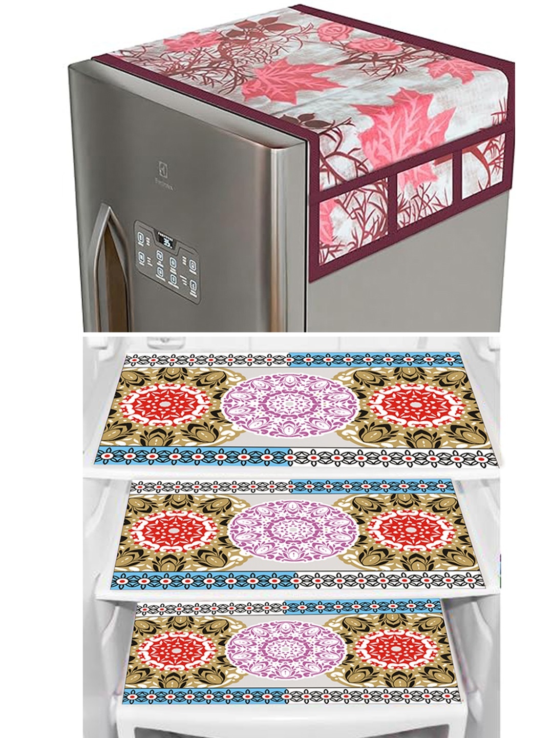 

Dakshya Industries White & Pink 4 Pieces Floral Printed Refrigerator Covers