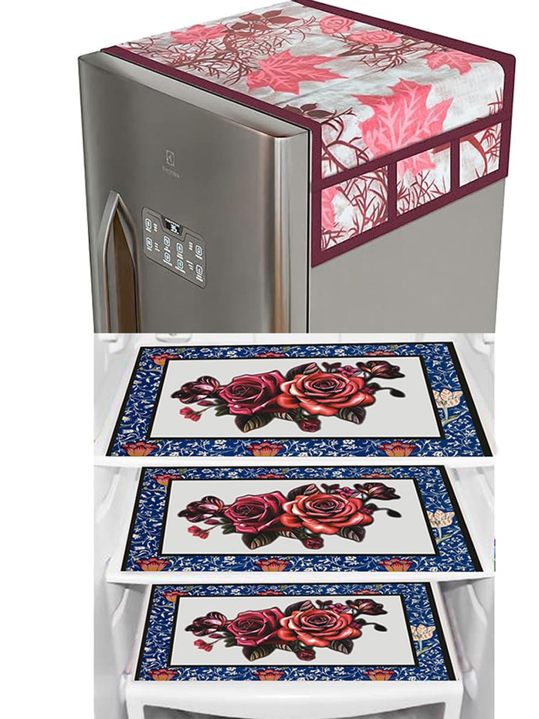 

Dakshya Industries Blue & Pink 4Pcs Refrigerator covers & Mats