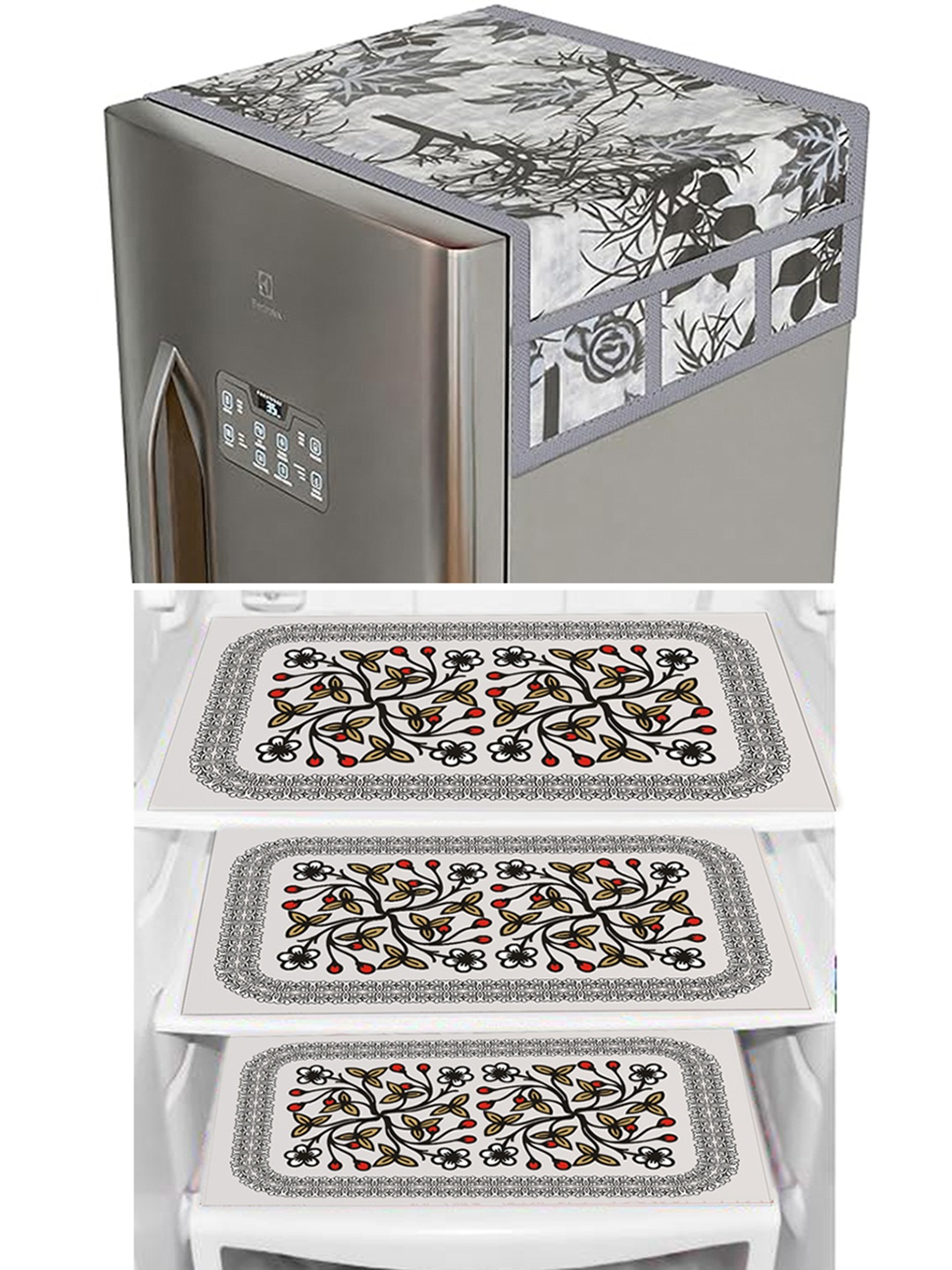 

Dakshya Industries White & Black 4 Pieces Floral Printed Refrigerator Covers