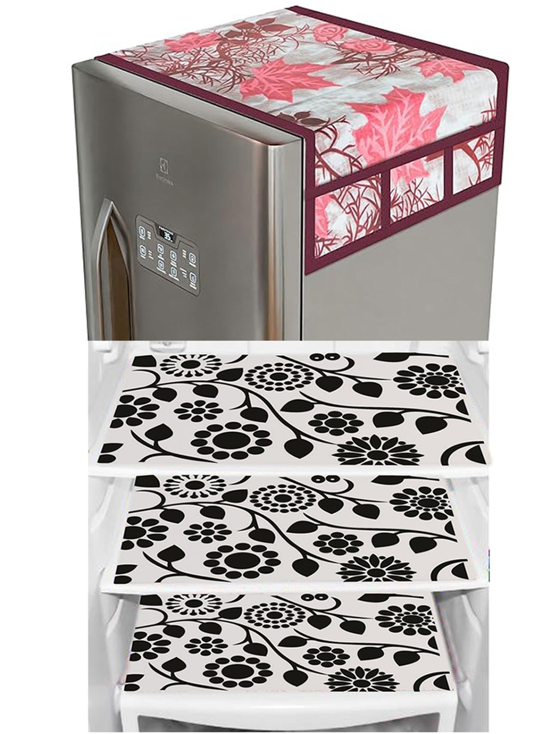 

Dakshya Industries Black & Pink 4Pcs Refrigerator covers & Mats