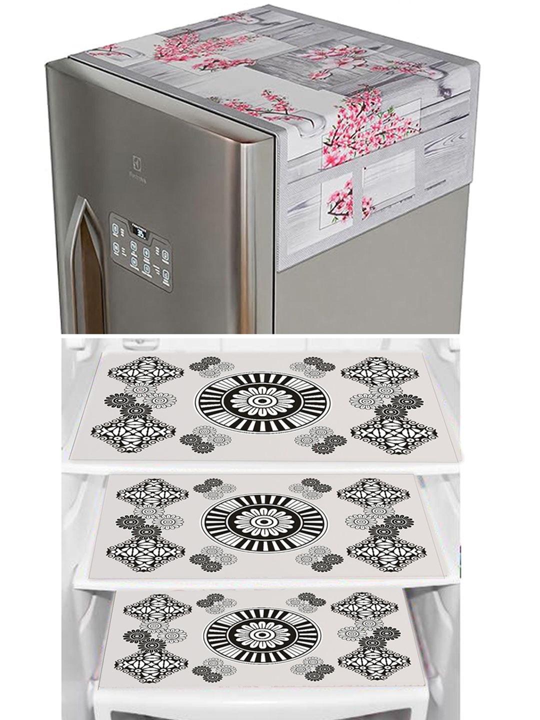 

Dakshya Industries 4 Pieces White & Black Printed Refrigerator Covers