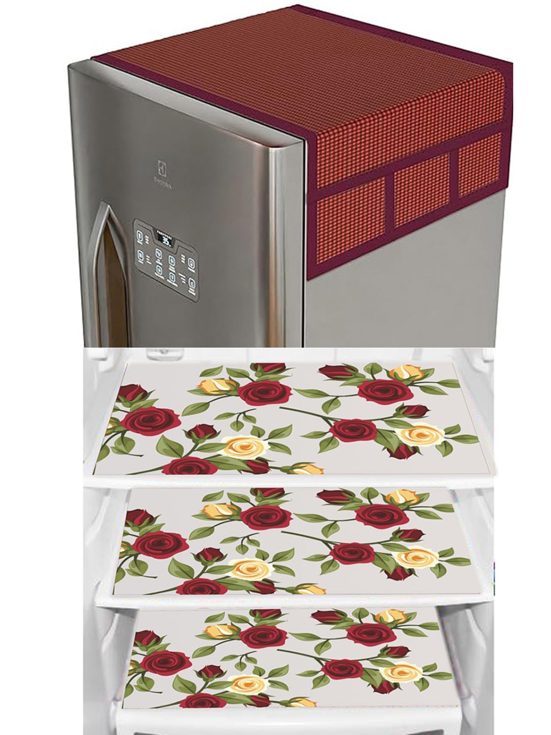 

Dakshya Industries Yellow & Maroon 4Pcs Printed Refrigerator Cover Combo