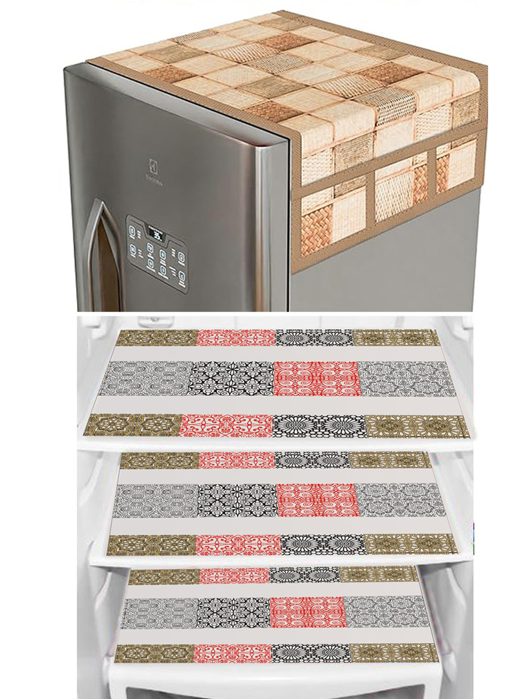 

Dakshya Industries Brown & Beige 4Pcs Refrigerator covers & Mats