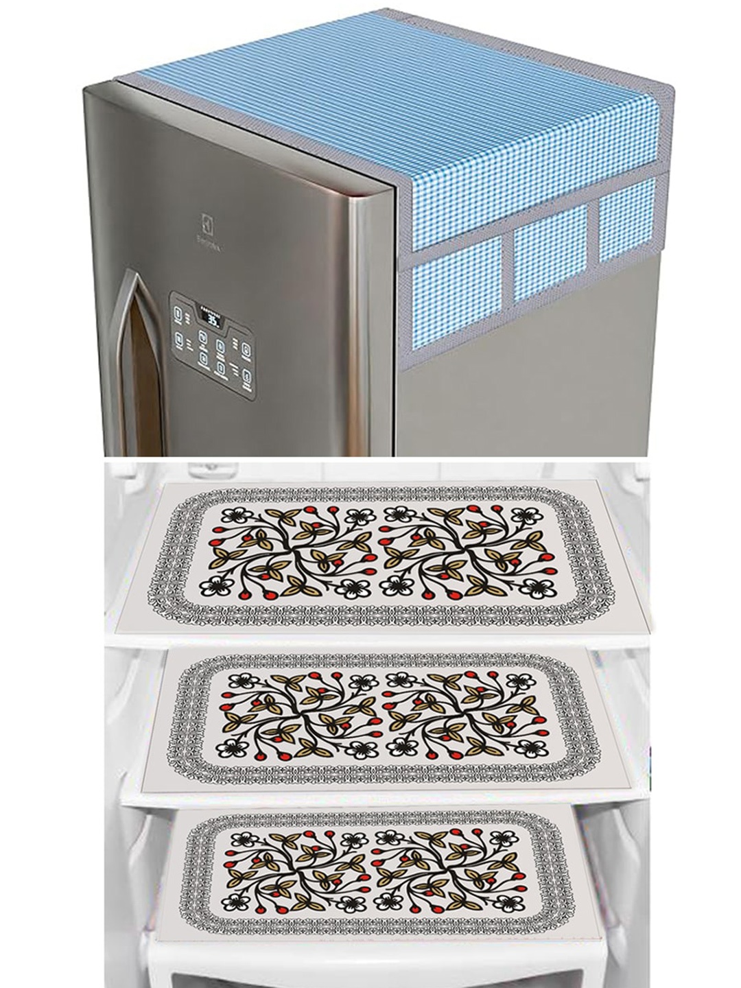

Dakshya Industries Black & Blue 4Pcs Refrigerator covers & Mats