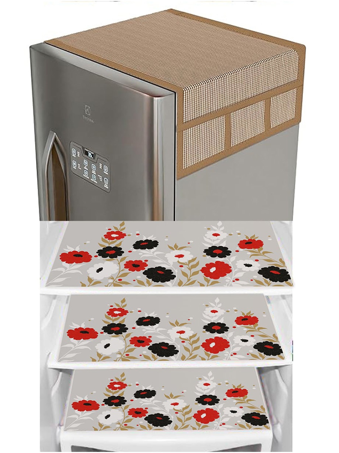 

Dakshya Industries Beige & Red 4Pcs Refrigerator covers & Mats