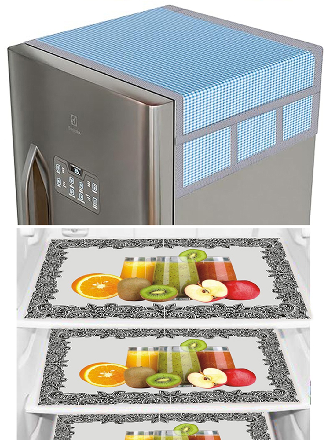 

Dakshya Industries Blue & Green 4 Pieces Printed Refrigerator Covers With Fridge Mats