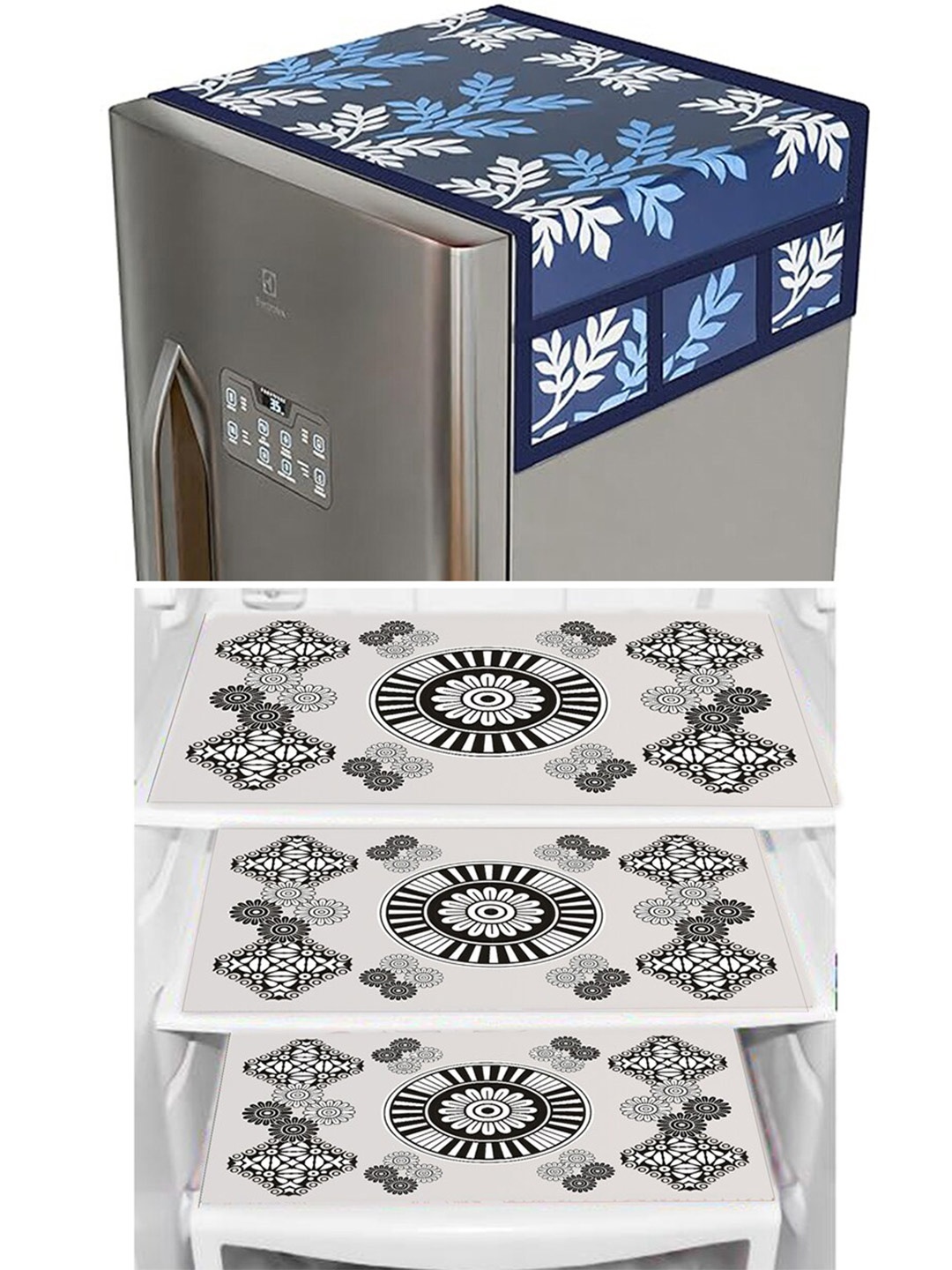 

Dakshya Industries White & Blue 4 Pieces Printed Refrigerator Covers With Mats