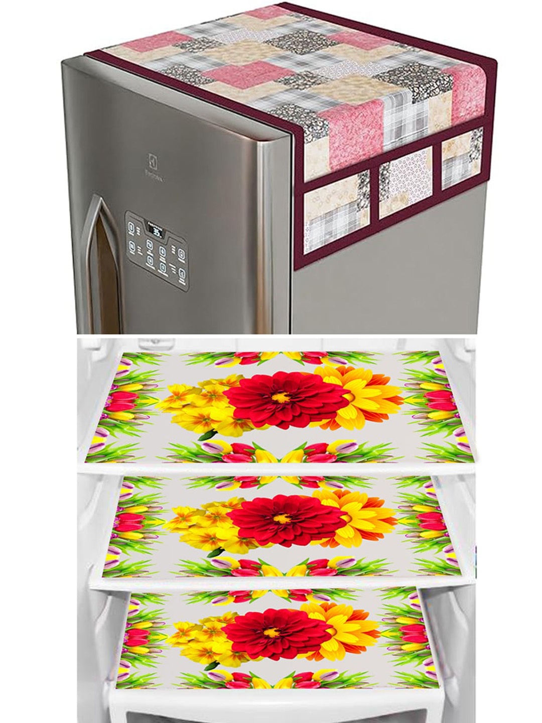 

Dakshya Industries Yellow & Pink 4Pcs Refrigerator covers & Mats