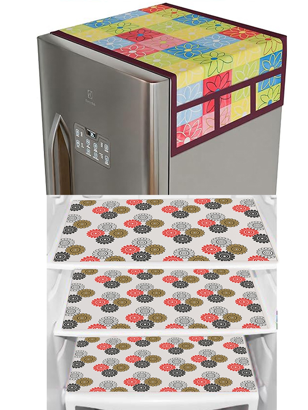

Dakshya Industries Yellow & Red 4Pcs Printed Fridge Cover With Fridge Mats