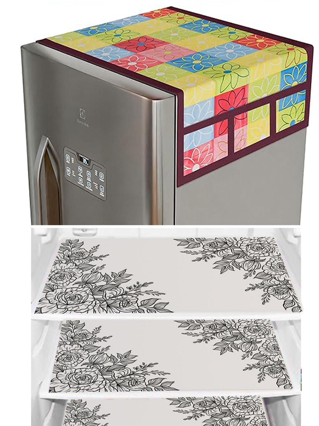 

Dakshya Industries White & Pink Printed Refrigerator Cover & Mat