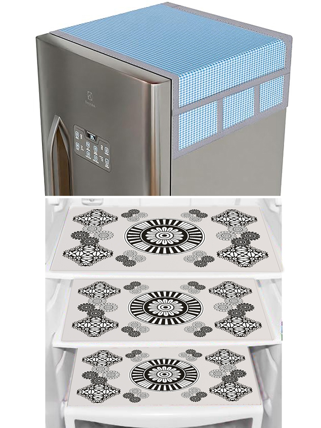 

Dakshya Industries White & Blue 4 Pieces Printed Refrigerator Covers