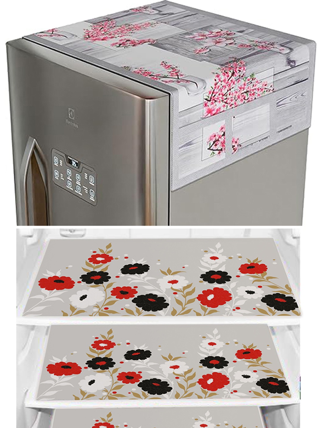 

Dakshya Industries Beige & Grey 4 Pieces Printed Refrigerator Cover and Mats