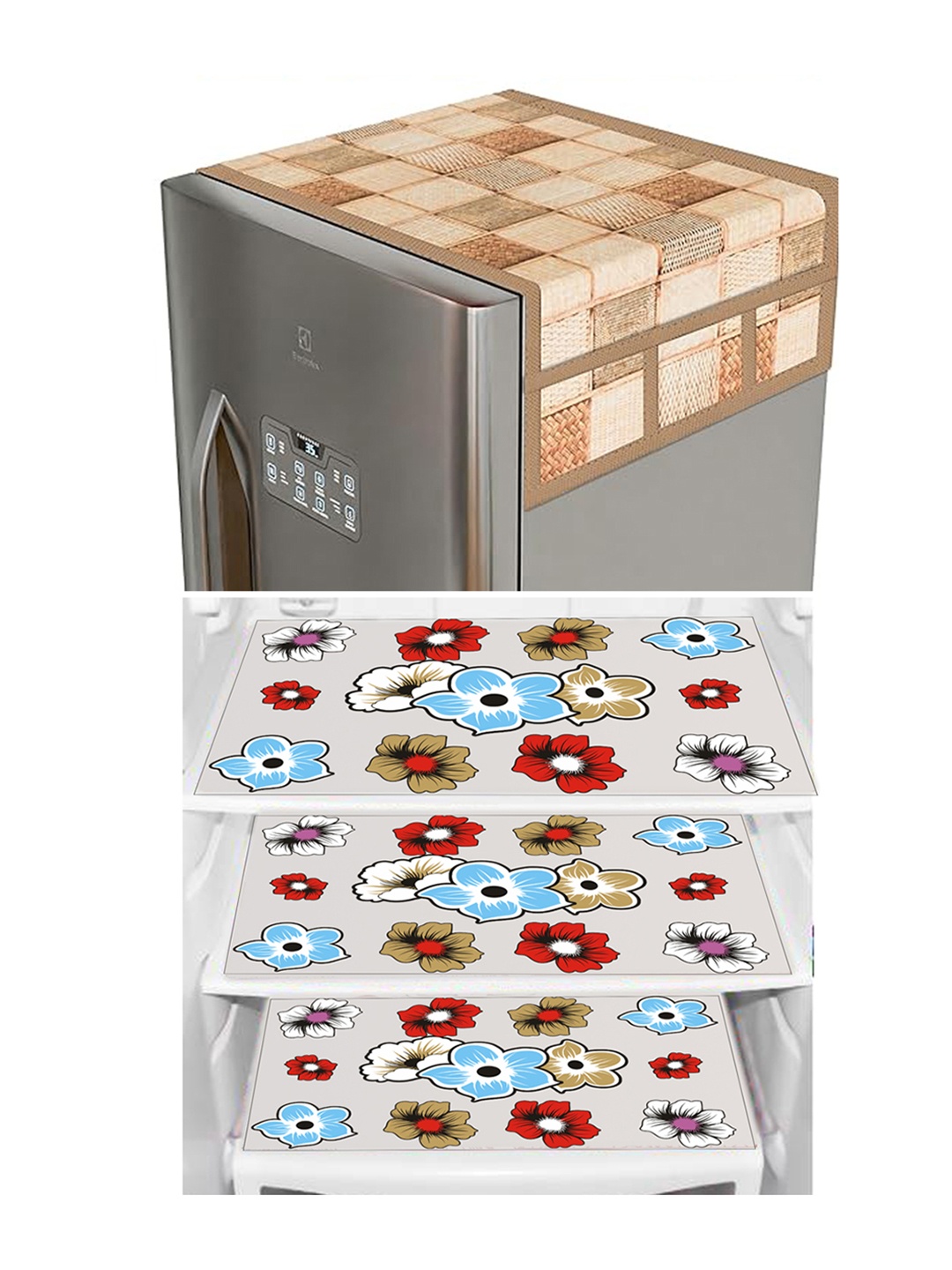 

Dakshya Industries White & Beige 4 Pieces Printed Refrigerator Covers With Mats