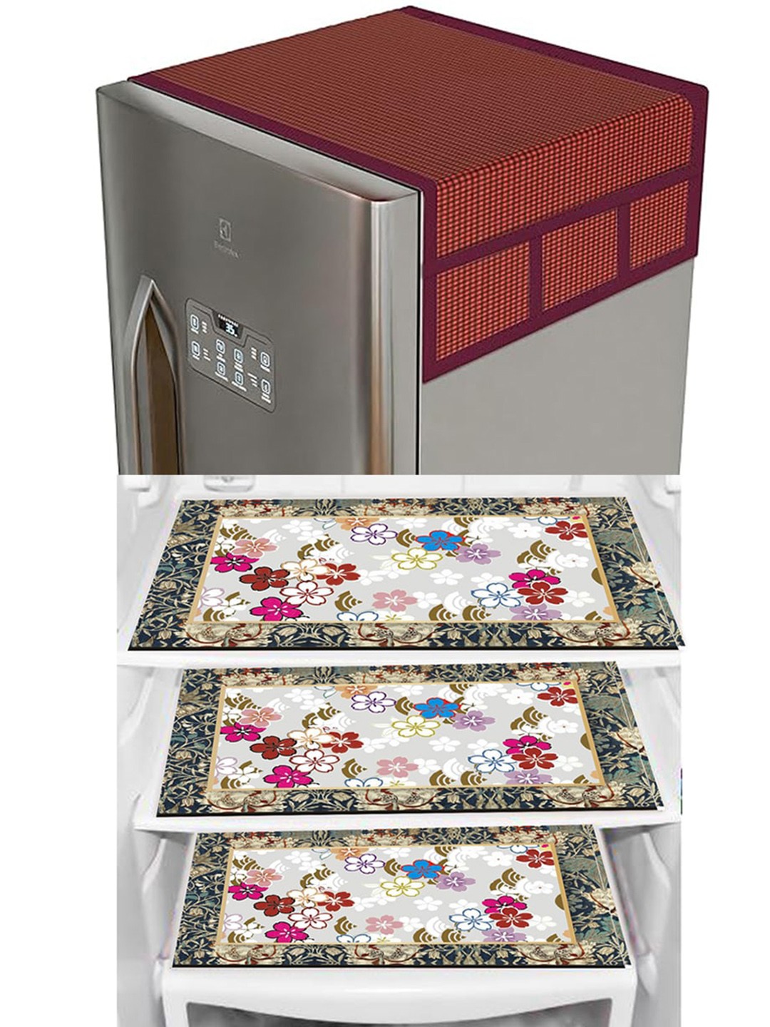 

Dakshya Industries Maroon & White 4Pcs Refrigerator covers & Mats
