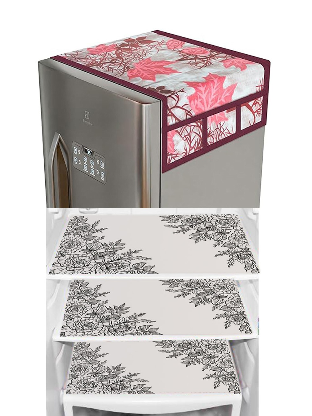

Dakshya Industries White & Pink 4Pcs Refrigerator covers & Mats