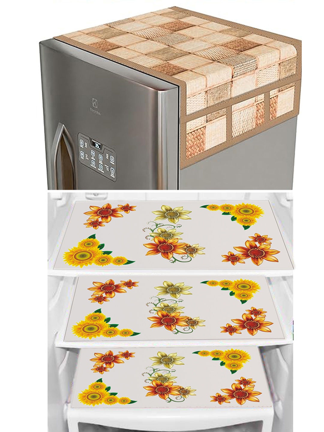 

Dakshya Industries White & Beige 4 Pieces Printed Refrigerator Covers