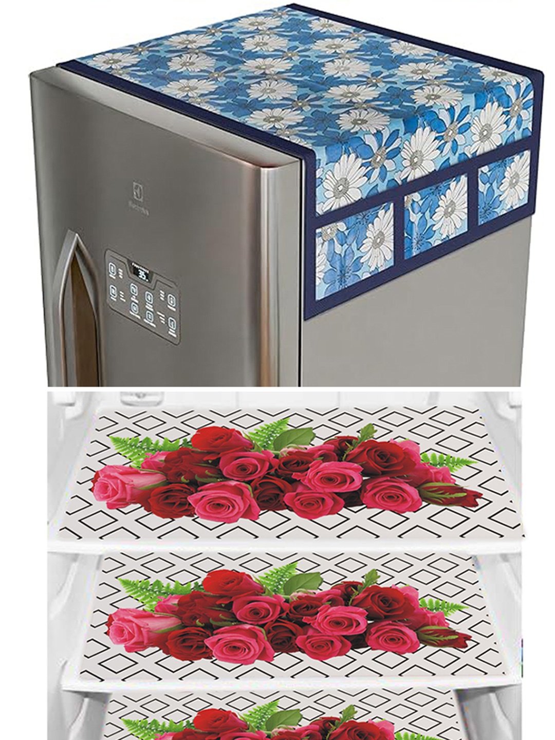 

Dakshya Industries White & Pink 4 Pieces Printed Refrigerator Covers