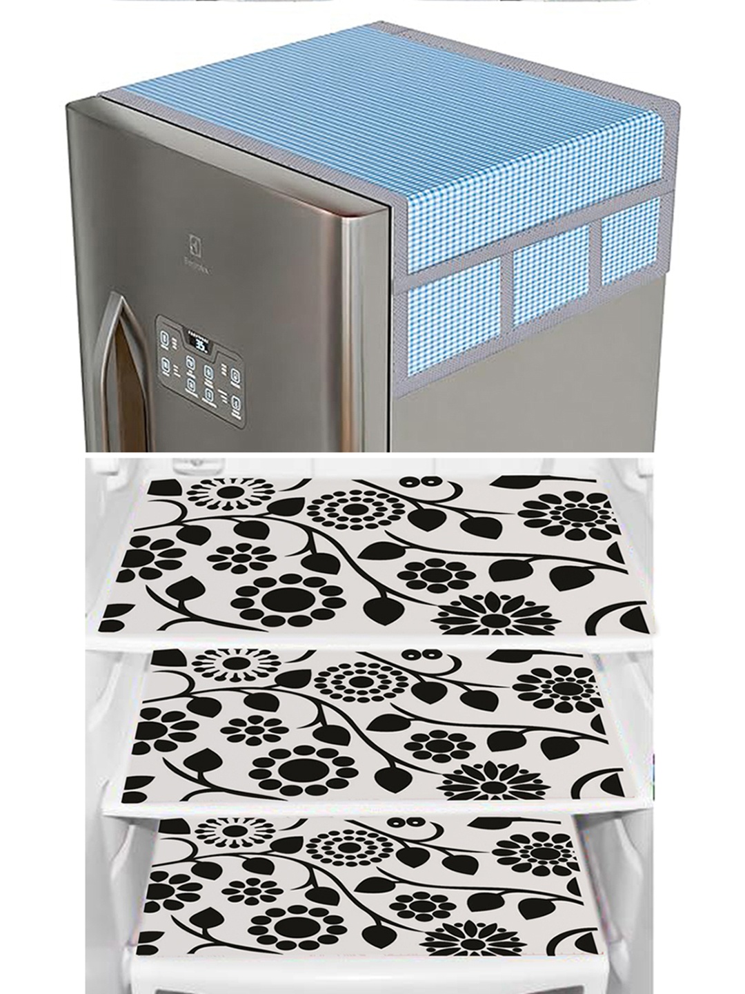 

Dakshya Industries White & Black 4 Pieces Floral Printed Waterproof Refrigerator Covers