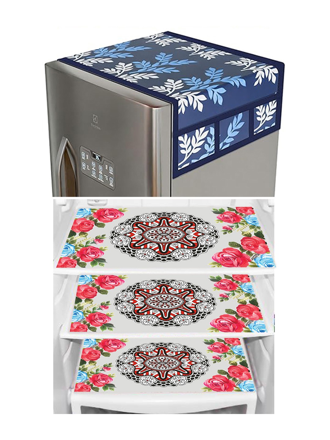

Dakshya Industries Blue & Pink 4 Pieces Floral Printed Refrigerator Covers