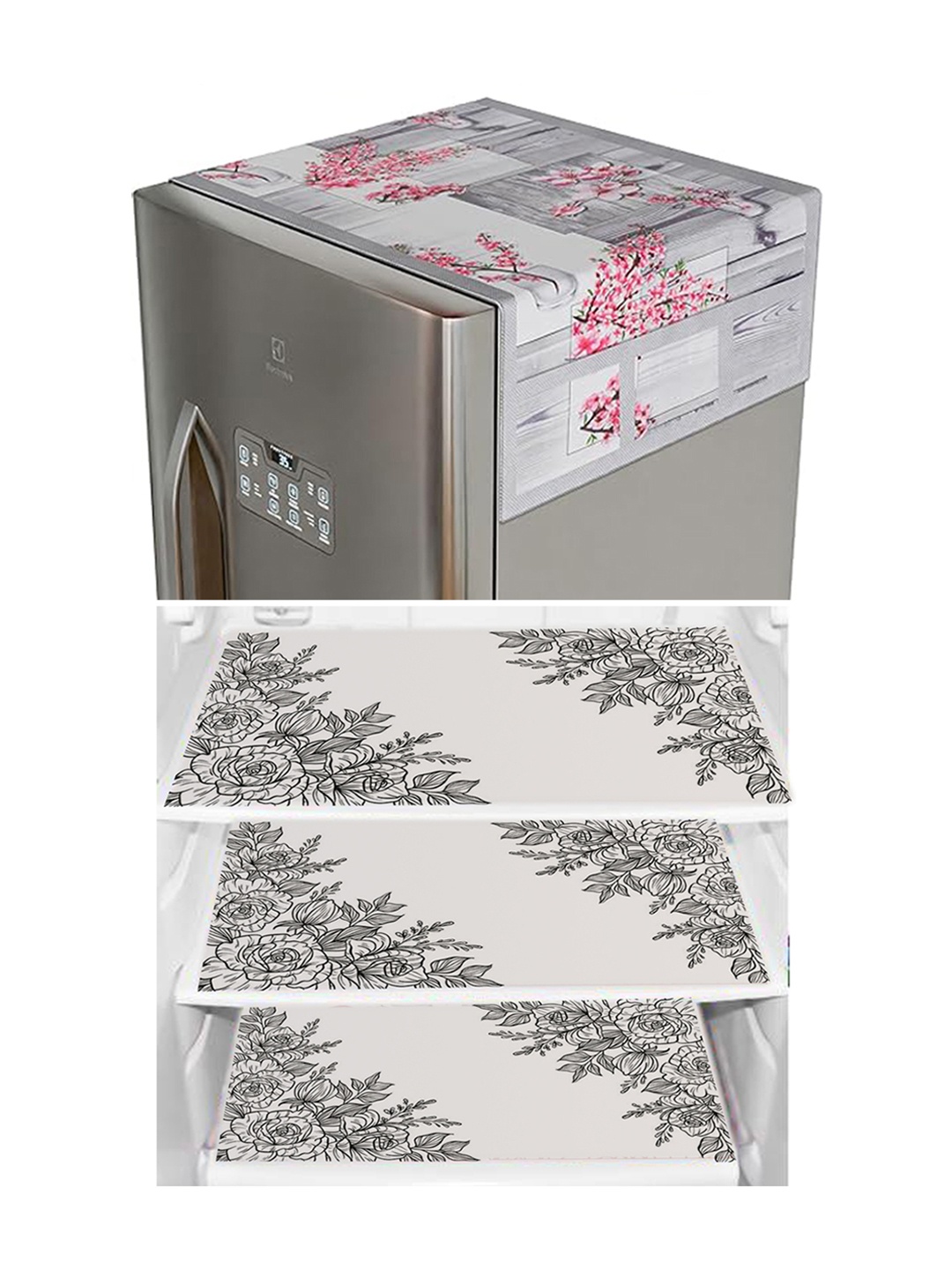 

Dakshya Industries White & Pink 4 Pieces Printed Refrigerator Covers