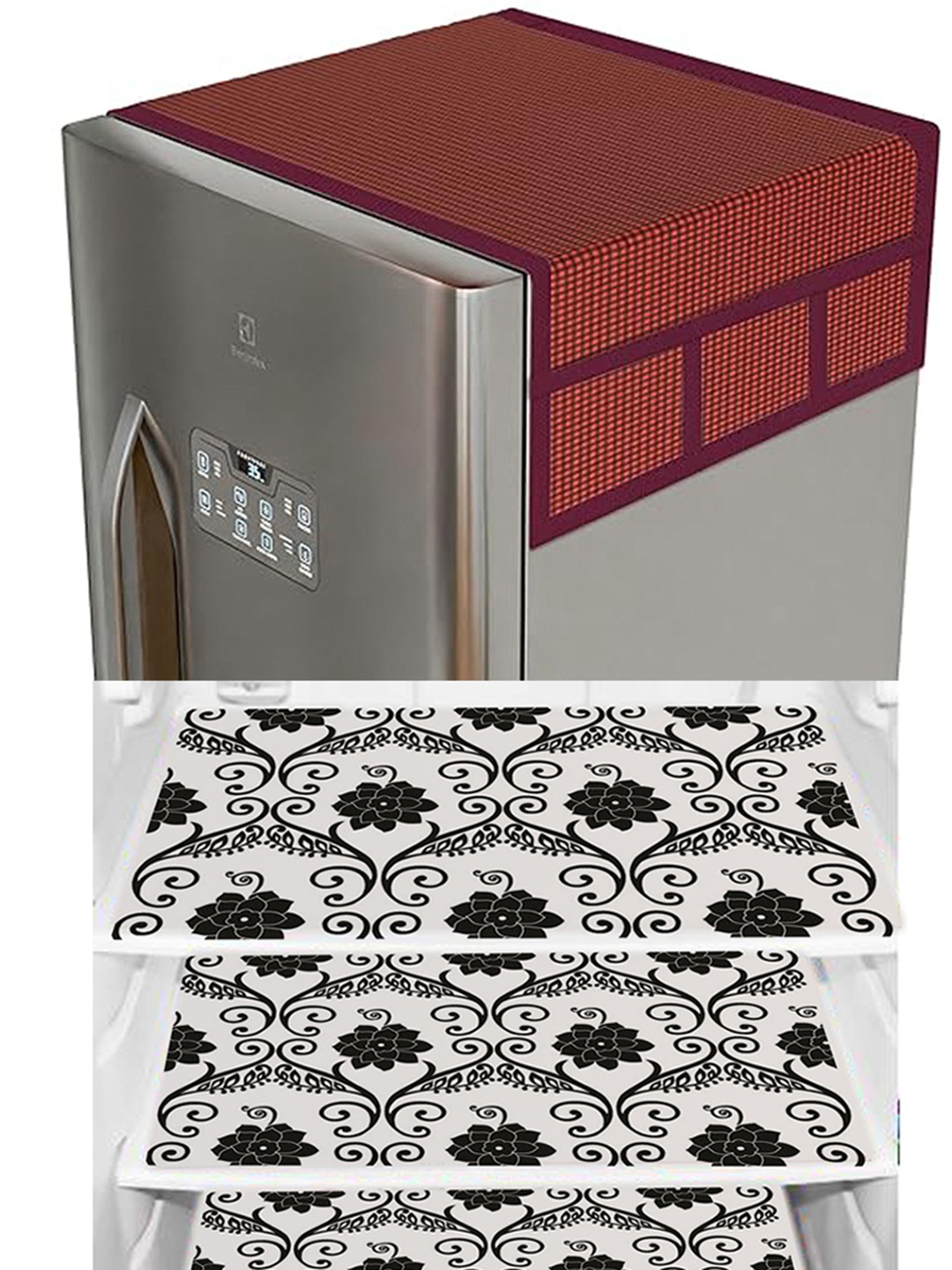 

Dakshya Industries Red & Black 4 Pieces Printed Refrigerator Cover and Mats