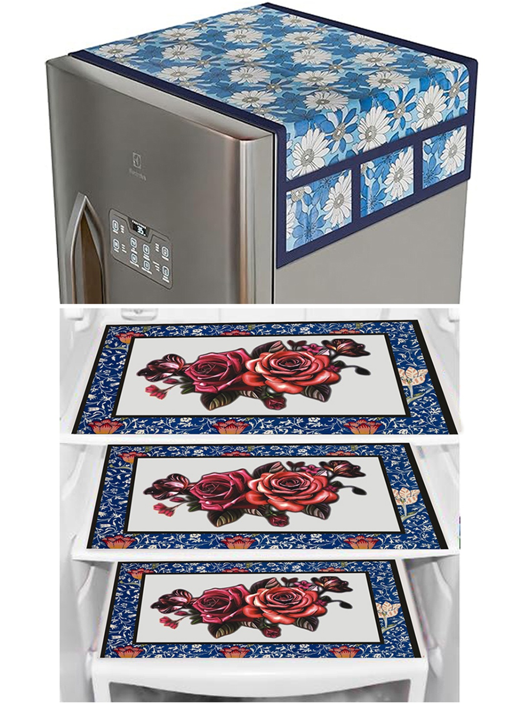 

Dakshya Industries 4 Pieces Blue & White Printed Refrigerator Covers