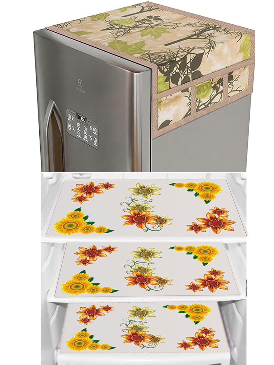 

Dakshya Industries Yellow & Green 4 Pieces Printed Refrigerator covers & Mats