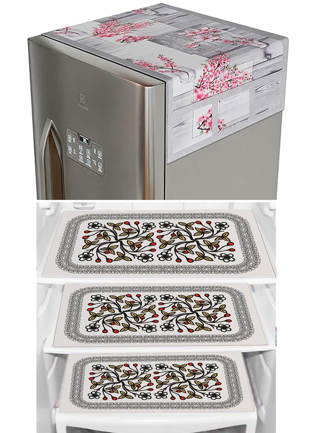 

Dakshya Industries Black Pink 4 Pieces Floral Refrigerator covers