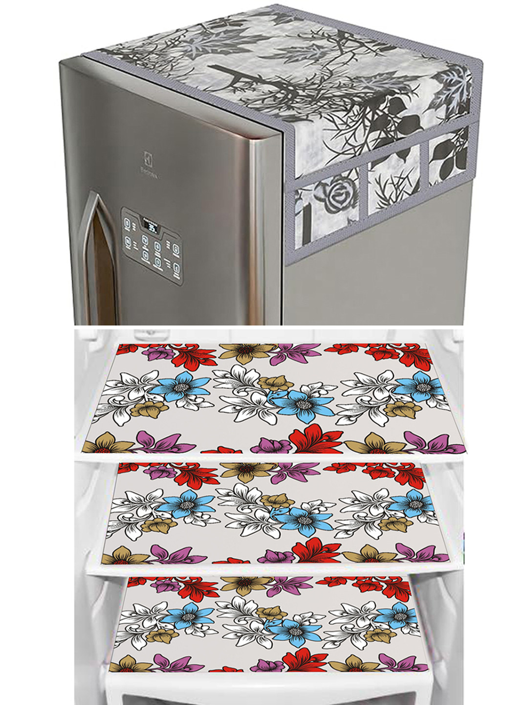 

Dakshya Industries Blue & Black 4 Pieces Floral Printed Waterproof Fridge Covers