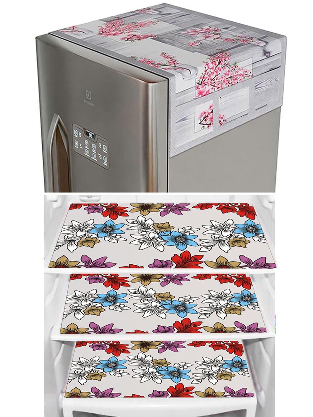 

Dakshya Industries Grey & Red 4 Pieces Refrigerator covers & Mats