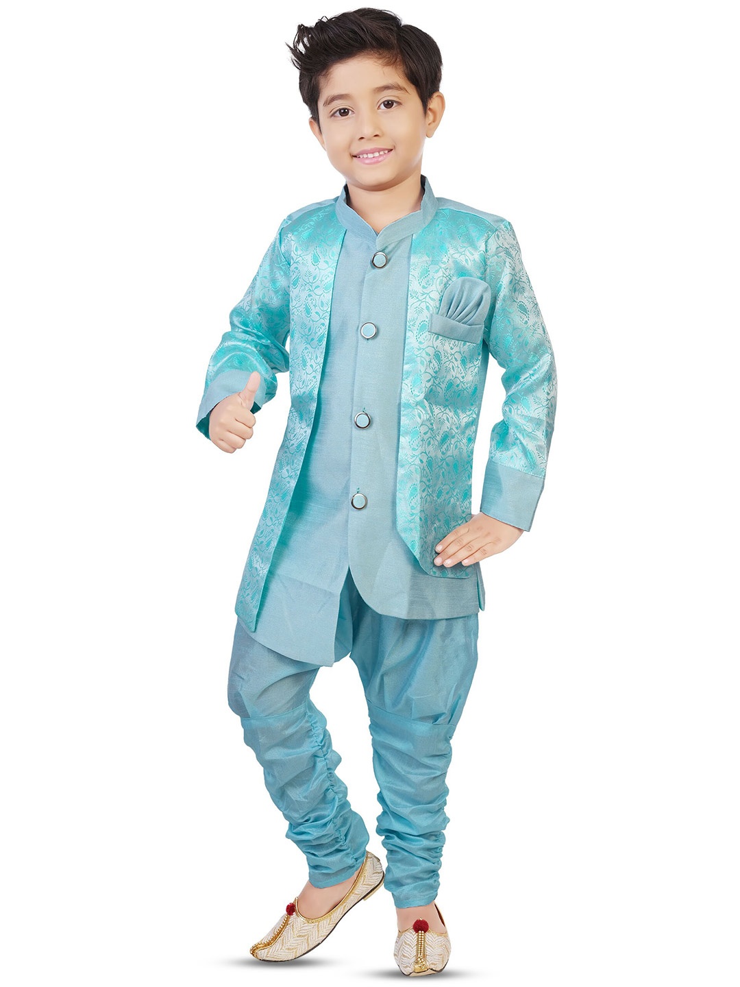 

BAESD Boys Woven Design Pure Silk Sherwani Set, Blue