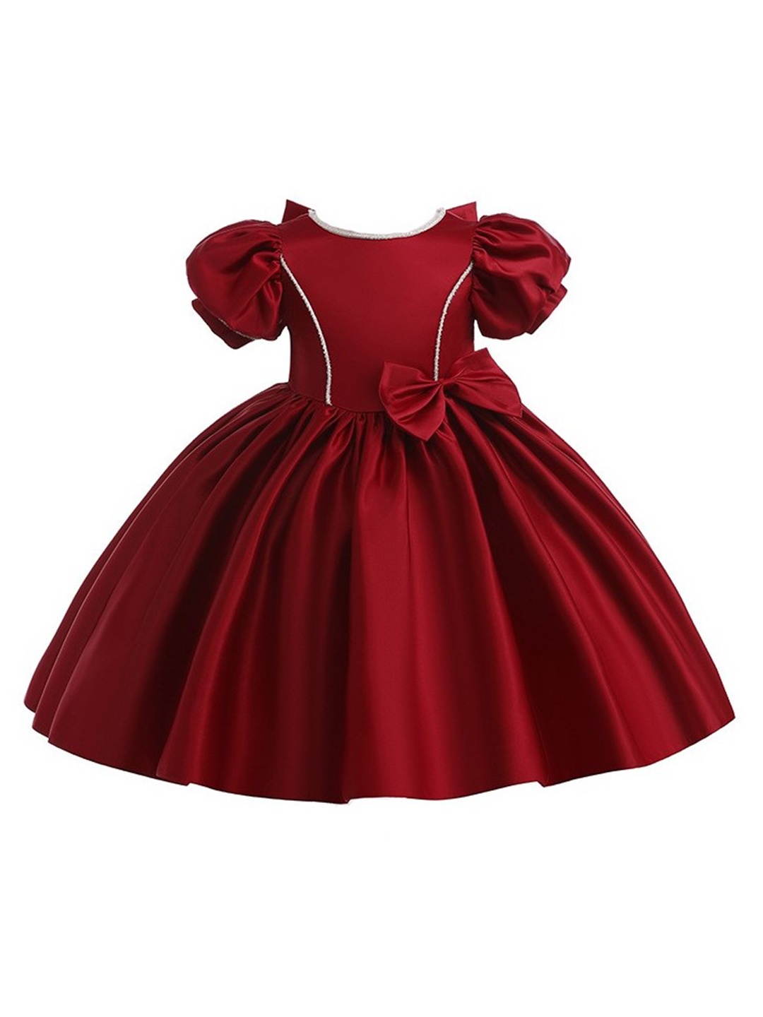 

StyleCast Round Neck Short Puff Sleeves Fit & Flare Dress, Maroon