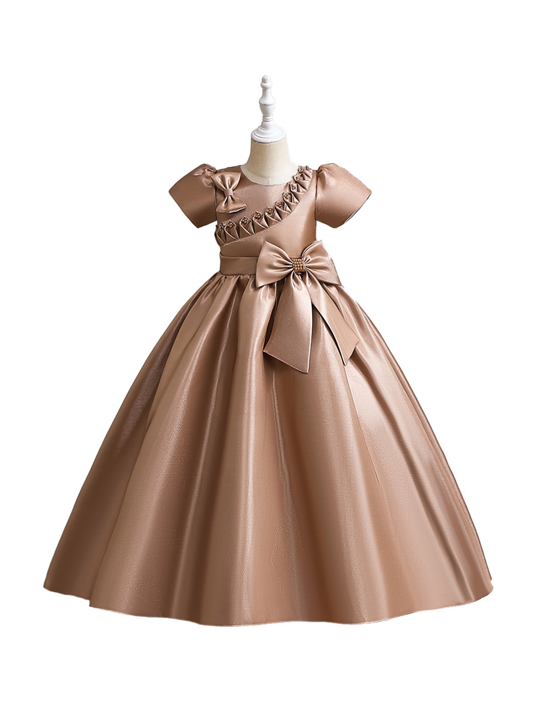 

StyleCast Girls Khaki Round Neck Puff Sleeve Bow Party Fit & Flare Maxi Dress