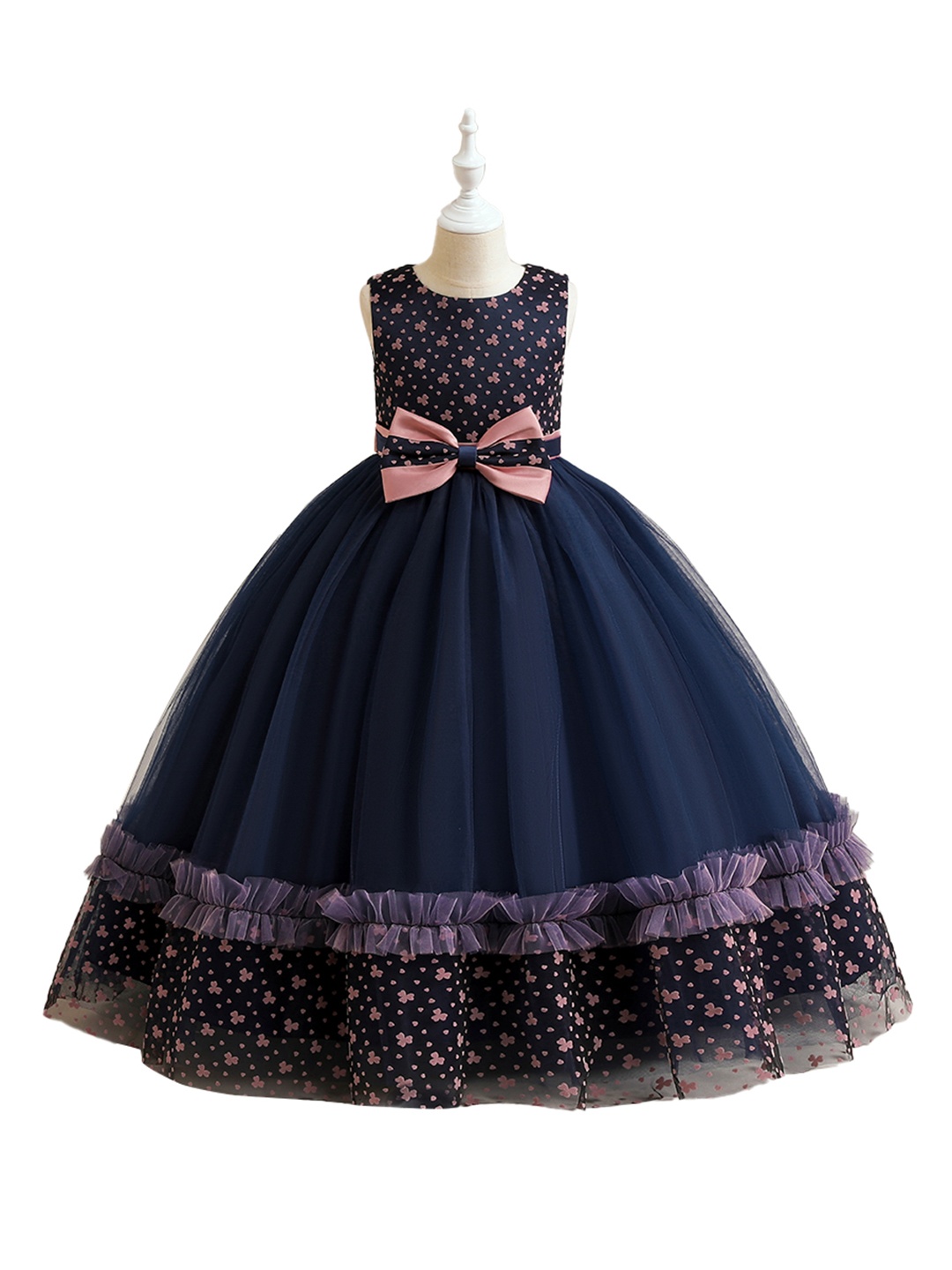 

StyleCast Girls Blue Embellished Round Neck Ruffled Gown Dress