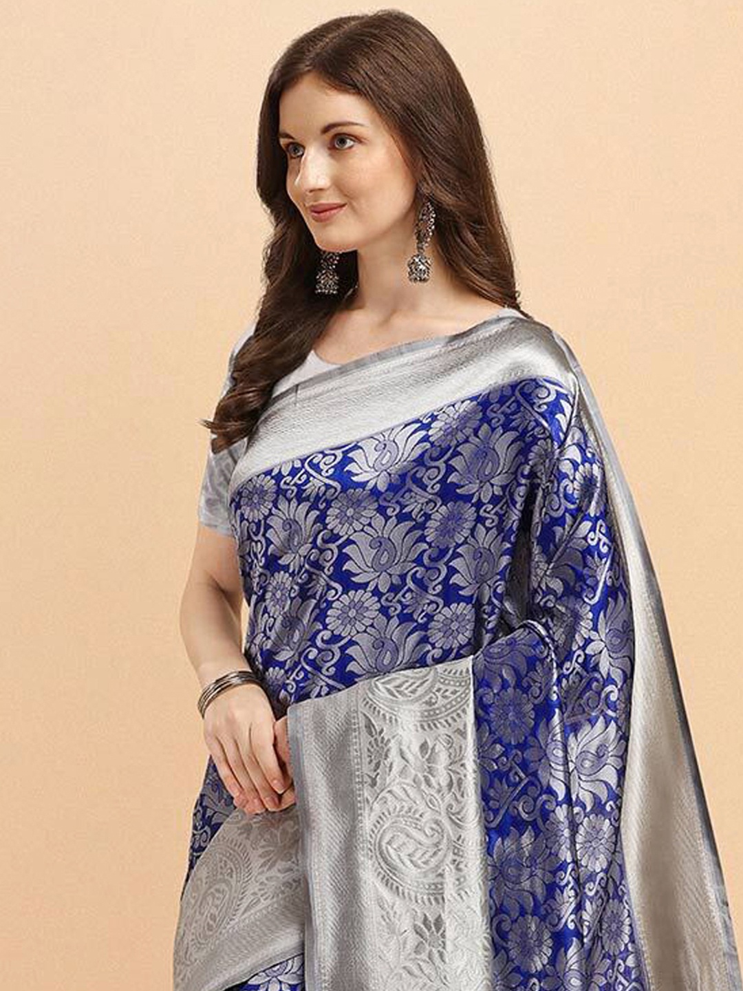 

ARYANARI Ethnic Motifs Woven Design Zari Banarasi Saree, Blue