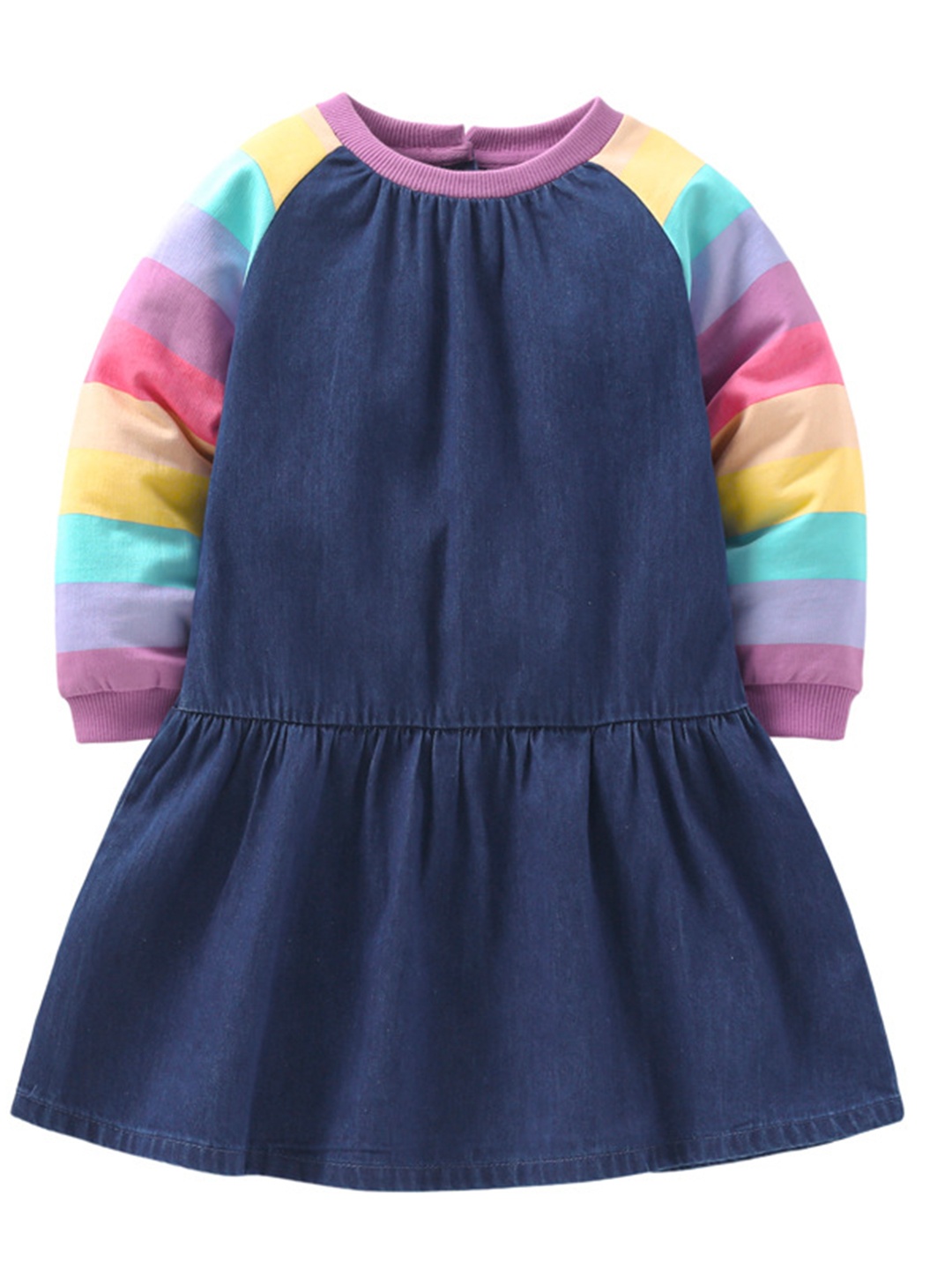 

StyleCast Girls Navy Blue Round neck Long Sleeves Drop-Waist Cotton Dress