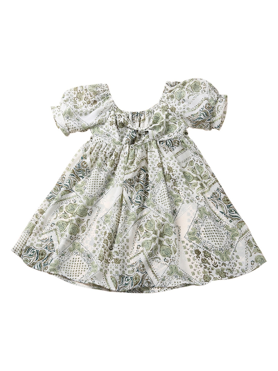 

StyleCast Girls Green Cotton Floral Print Puff Sleeve Ruffled Bohemian Fit and Flare Dress