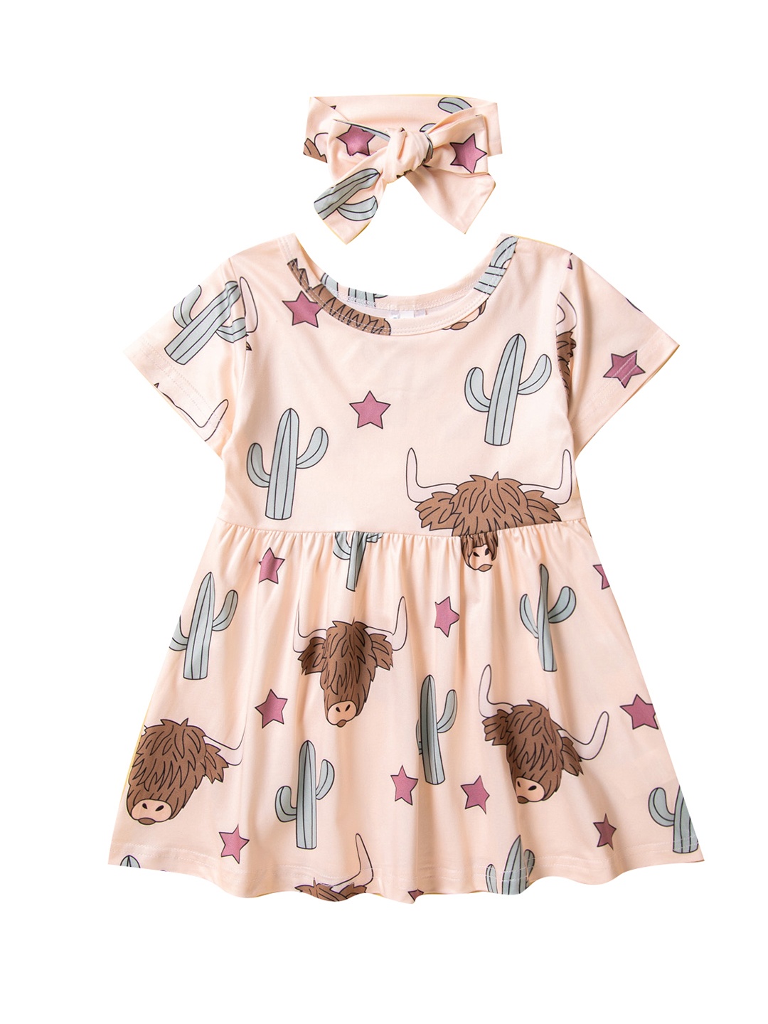 

StyleCast Girls Beige Animal Printed Round Neck Mini T-shirt Dress With Hair Band