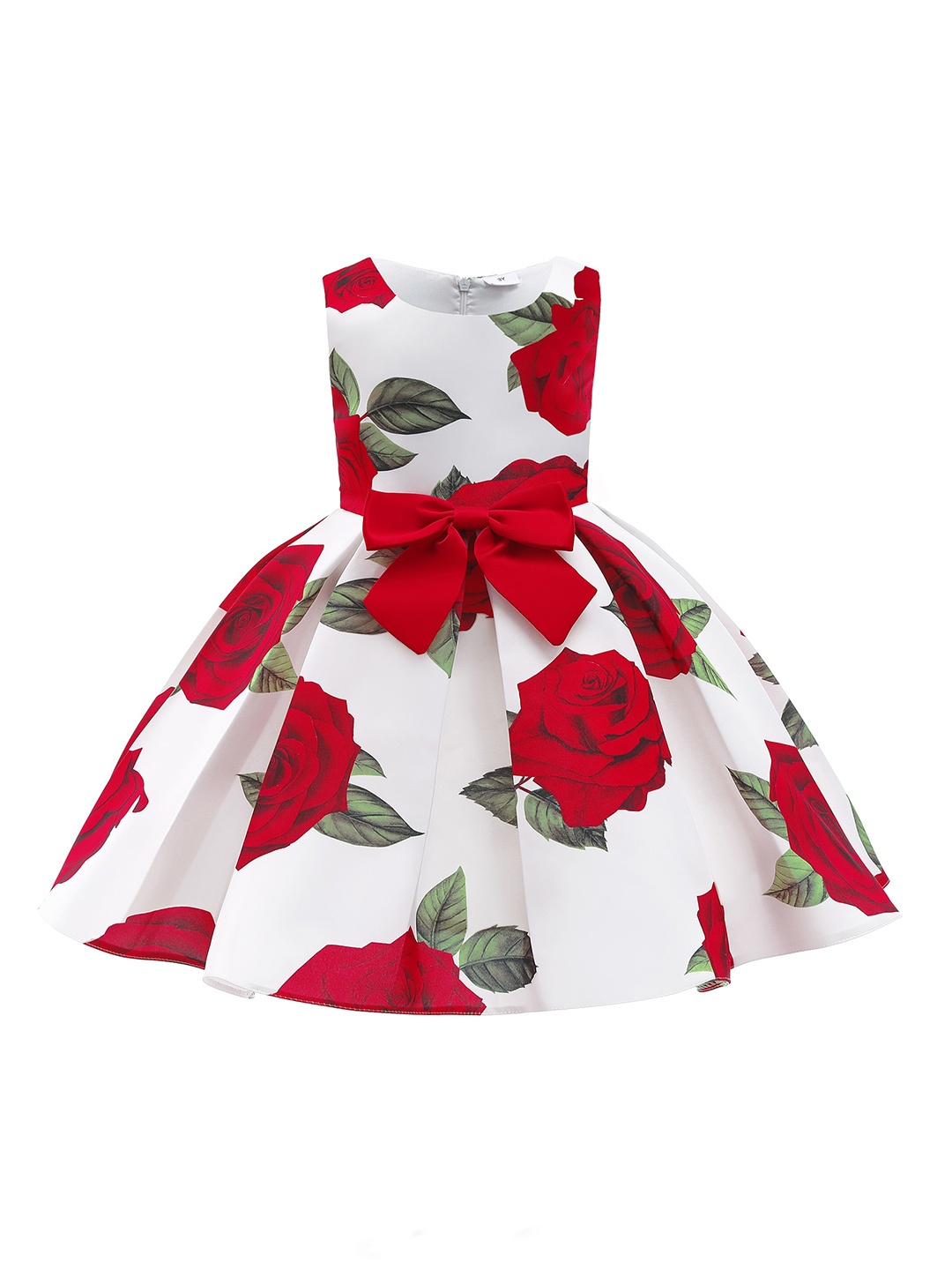 

StyleCast Girls Floral Printed Round Neck Sleeveless Tie Ups Details Fit & Flare Dress, Red