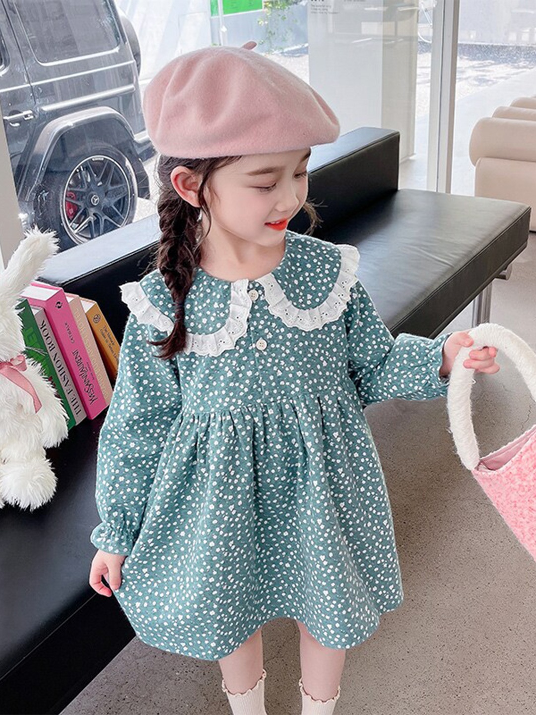 

StyleCast Girls Polka Dots Printed Ruffled A-Line Fit & Flare Dress, Green
