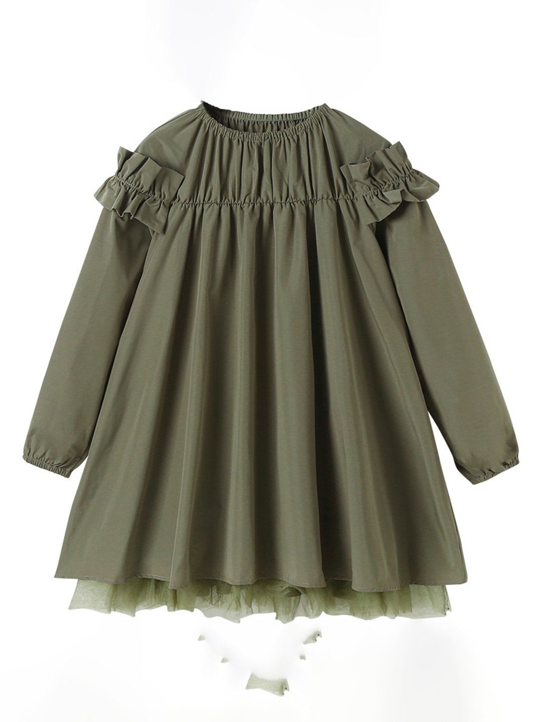 

StyleCast Green Puff Sleeve Layered Cotton A-Line Dress