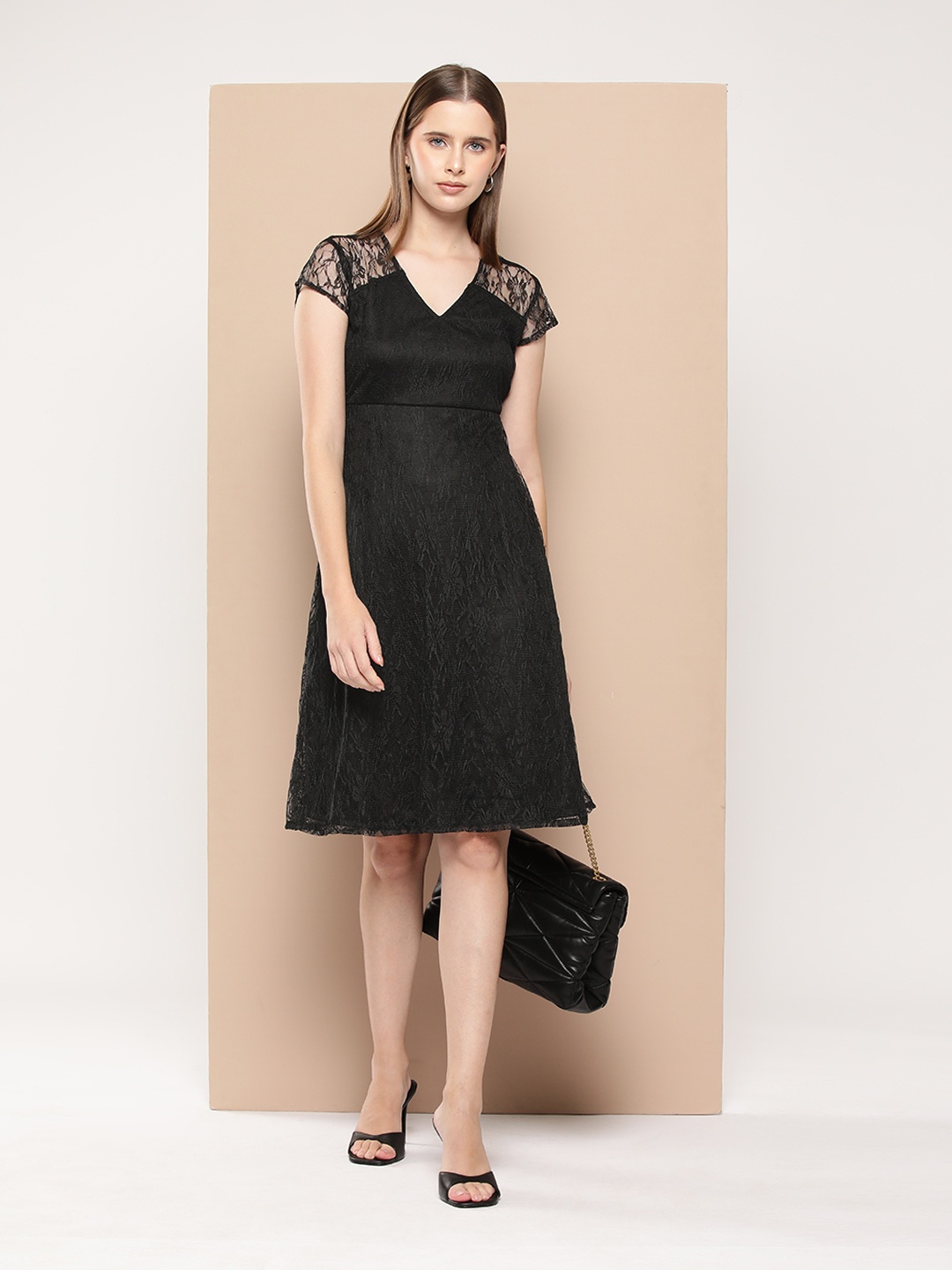 

her by invictus Floral Lace A-Line Dress, Black