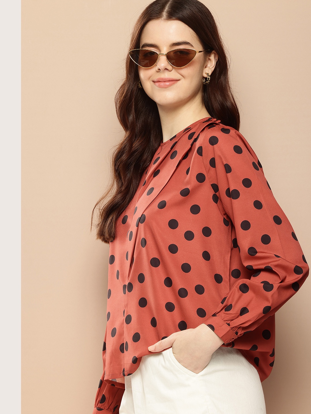 

encore by INVICTUS Polka Dot Printed Top, Rust