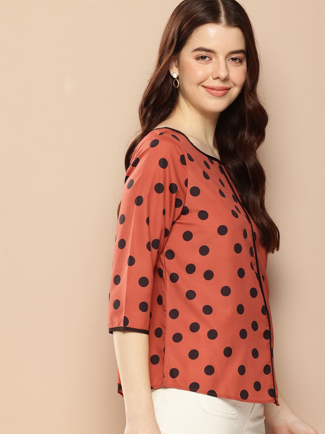

encore by INVICTUS Polka Dot Printed Top, Rust