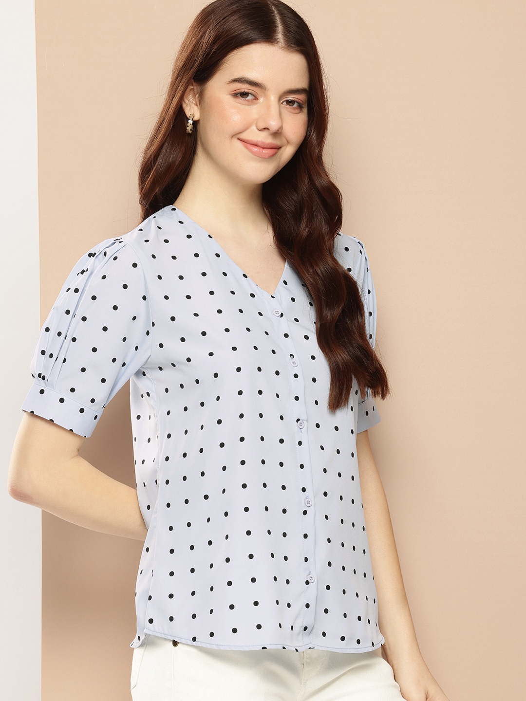 

encore by INVICTUS Polka Dot Printed Top, Blue