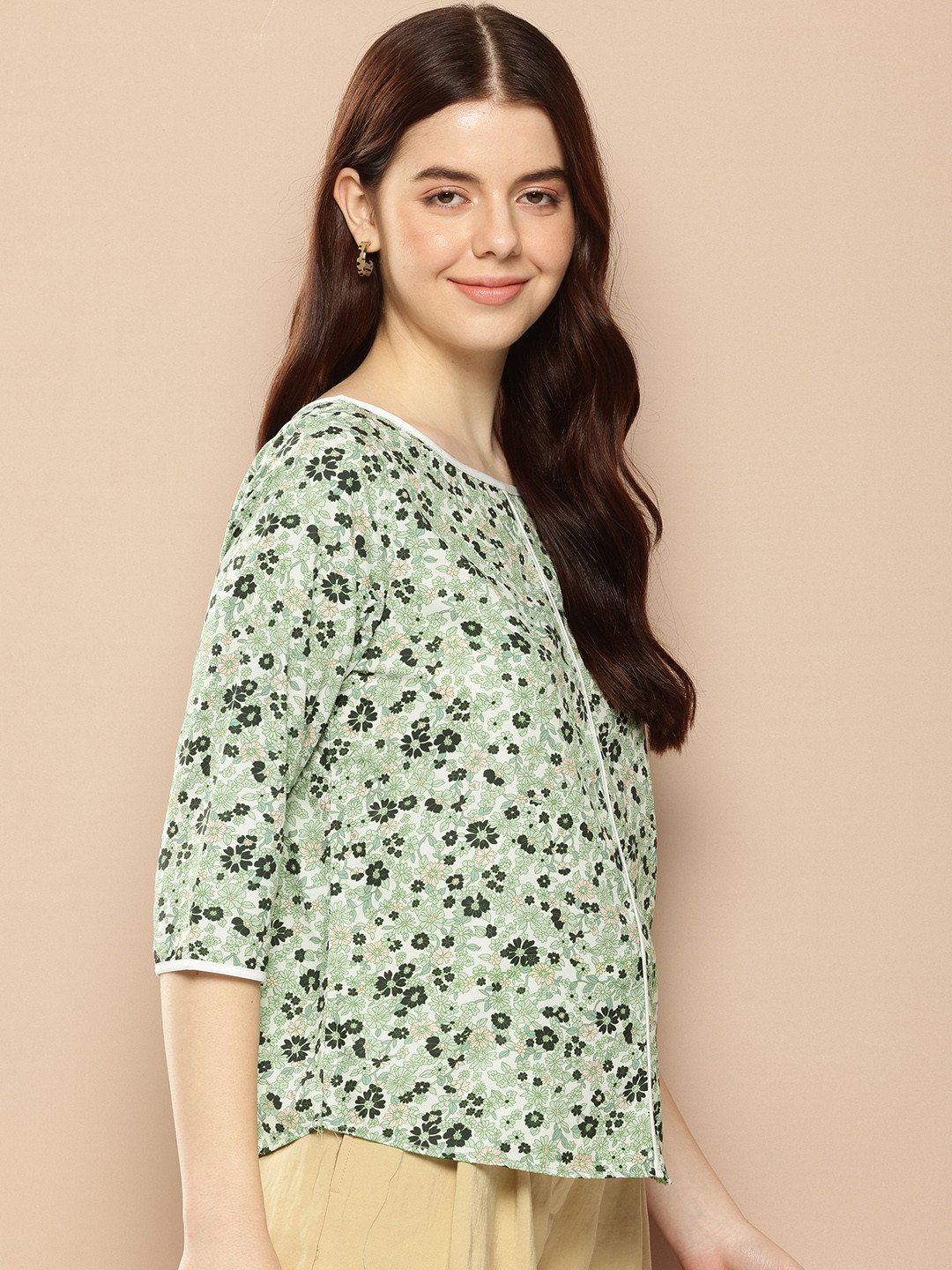 

encore by INVICTUS Floral Printed Top, Green