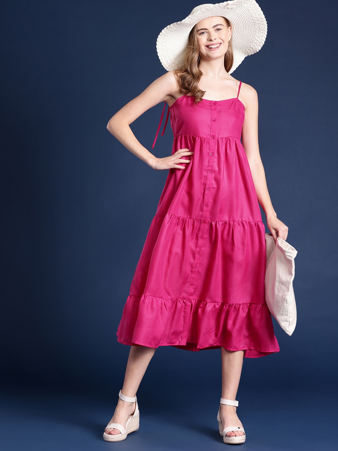 

Mast & Harbour Tiered A-Line Midi Dress, Magenta