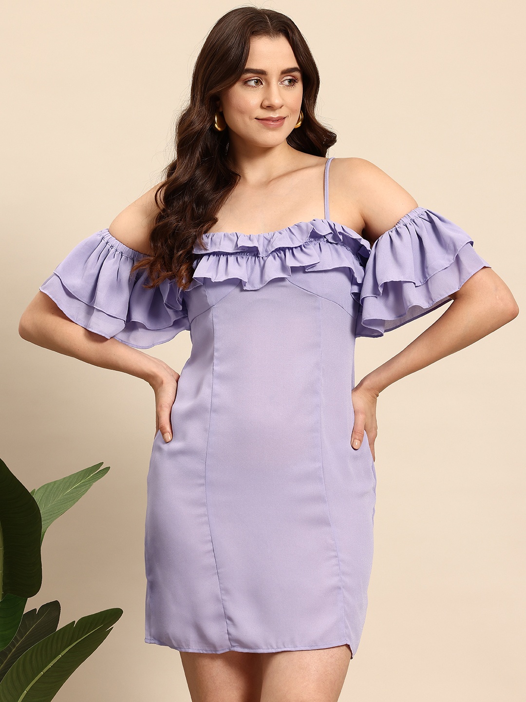 

Mast & Harbour Ruffled Sheath Mini Dress, Lavender