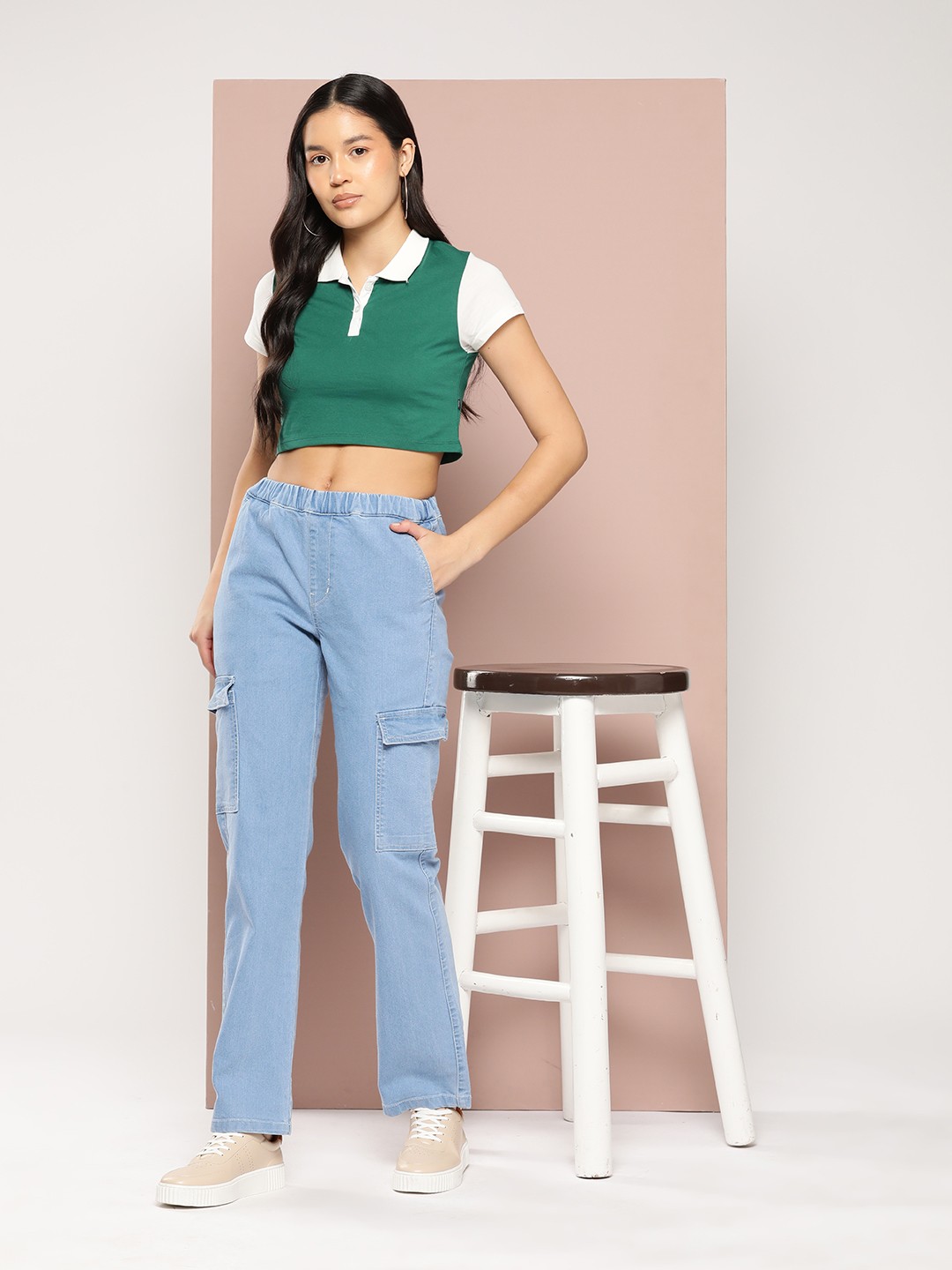 

Harvard Women Straight Fit Cargo-Style Jeans, Blue